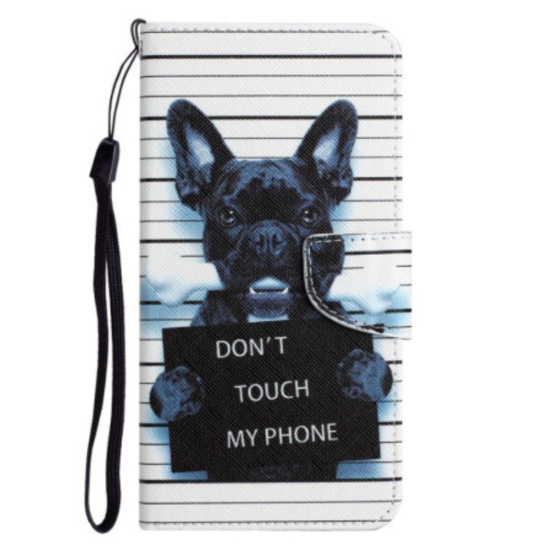 δερματινη θηκη Samsung Galaxy S23 Ultra 5G με κορδονι Dog Don't Touch My Phone With Lanyard